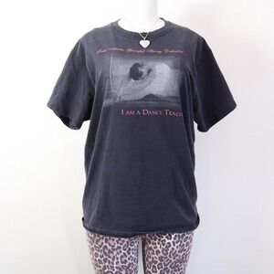 faded black graphic tee i am a dance teacher indie sleaze y2k size L